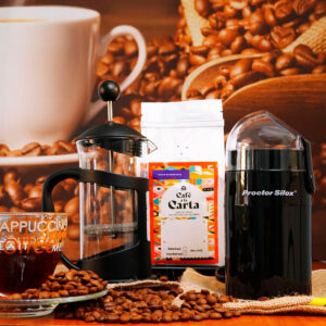 Kit Prensa Francesa 3 tazas con Molino Eléctrico más café regional en grano