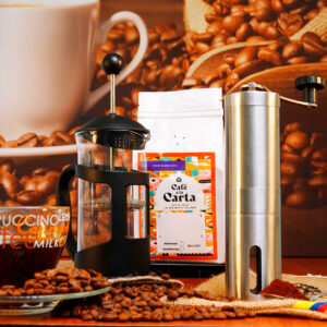 Kit Prensa Francesa 3 tazas con Molino Manual más café regional en grano